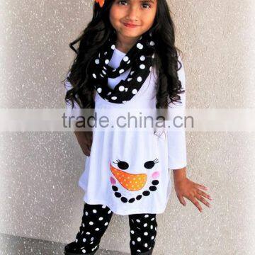 wholesale snowman embroidery kids top and pant sets