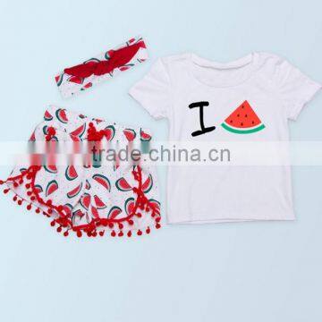 2017 new summer hot sell watermelon printing baby set, high-quality ,short sleeves t-shirt, t-shirt+shorts+headband for 0-2 ys