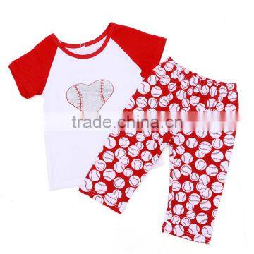 2016 leatest white and red sleeve T-shirt and pant baby child clothe Baseball Outfit