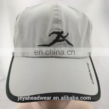 Custom black binding running sports caps lightweight grey microfiber racing sports cap with mes trimming