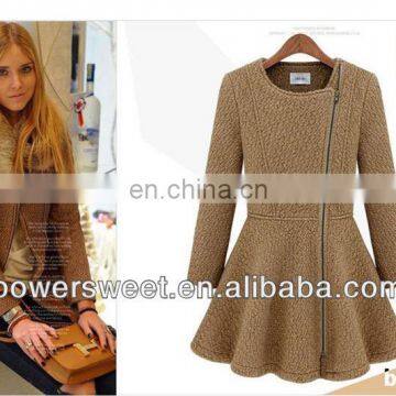 2013-2014european style apricot color coat dress midi pattern fashion coat
