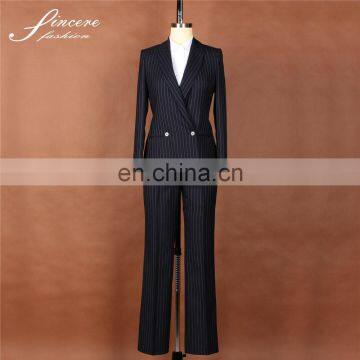 Ladies office 100% wool stripe fabric 2016 new designs fashion suits fancy ladies suits