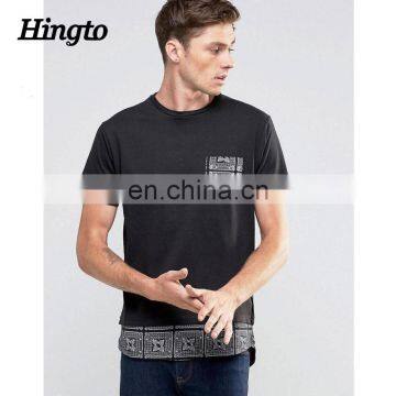 2016 men fashion design long line t shirts tee with printing pocket with side zip