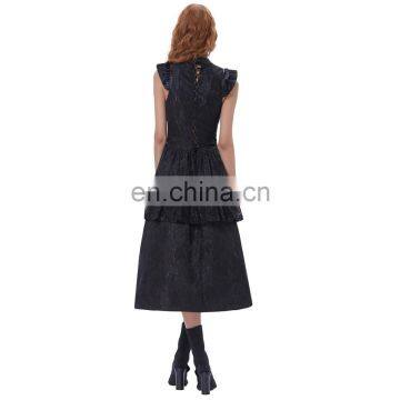 Belle Poque Retro Vintage Cap Sleeve High-Neck Sheer Bodice Black Lace Swing Dress BP000380-1 photo-2