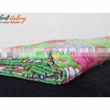 Fruit Print Single Kantha Bedspread Twin Quilt Parrot Green Color Indian New Traditional Fruit Print Kantha Quilts/Gudri