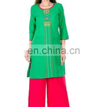 100% cotton made Round neck with intricate embroidery at front Kurti for woman