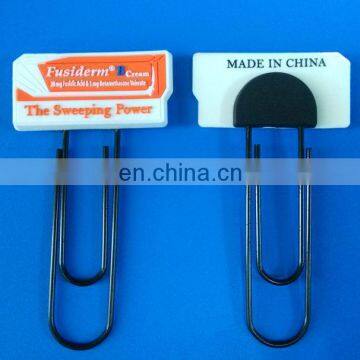 micro injection rubber 3d pvc paper clip bookmarks made in China logo printed on the back