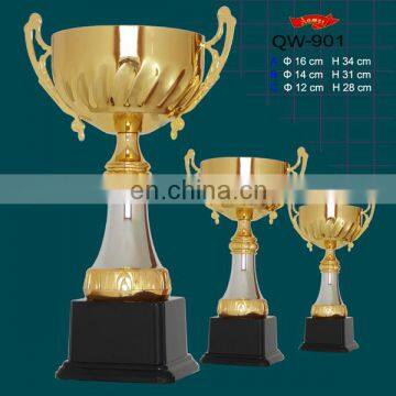 Two-tone plated gold cup trophy with plastic black base