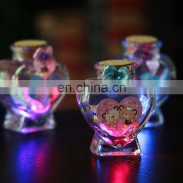 led heart shaped wishing glass bottle light with paper note