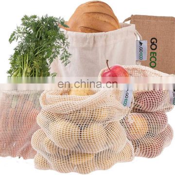 GoEco Reusable Fruit Bags and Vegetable Bags Set of 4 Fruit Net Vegetable Net Including Bread Bag Shopping Net Made of Cotton#