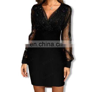 LAITE D2167 amazon hot sales fashion Christmas women v-neck bodycon sequins dresses sexy club party dresses