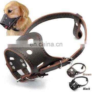 Wholesale Custom Size Durable Anti Barking Brown Adjustable Leather Muzzle Dog photo-2