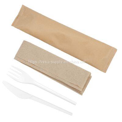 Cpla cutlery set with napkin kraft paper packaging eco friendly