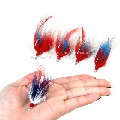 DUUV Feather Trebel Hooks Fishing hook Custom Handmade Feather Hooks Tail Feather Jig Pesca 1# 2# 4# 6#