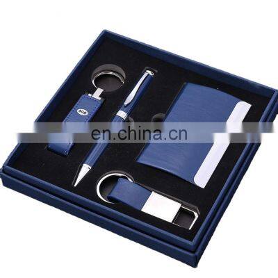 Free Sample Personalized Pen With Card Holder And Key Chain Box Packed Custom Promotional Corporate Business Company Gift Sets