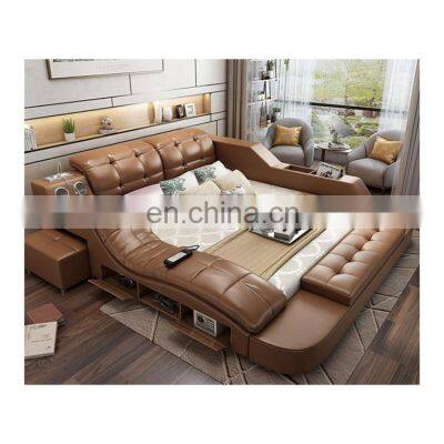 European Electric massage top grain leather bed room furniture beds