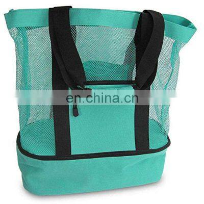 Eco Friendly Black Foldable High Quality Logo Nylon Waterproof Pink Mesh Beach Bag photo-3