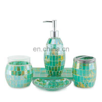 2021 Fashion Designed Bathroom Set Glass Soap Dispenser Green Glass Bathroom Accessories Sets