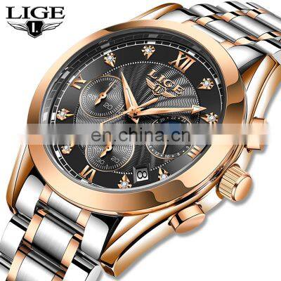 LIGE 8912 Fashion Men Watch Top Brand Luxury Waterproof Sport Watch Luminous Men Quartz Chronograph Wristwatch