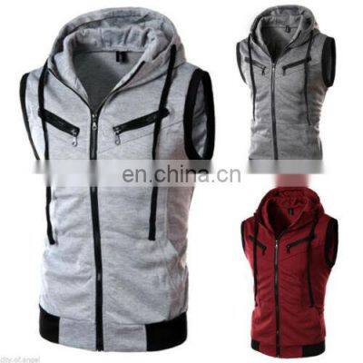 2022 OEM Custom Print Cotton Casual Men Pocket Sleeveless Hoodie photo-2