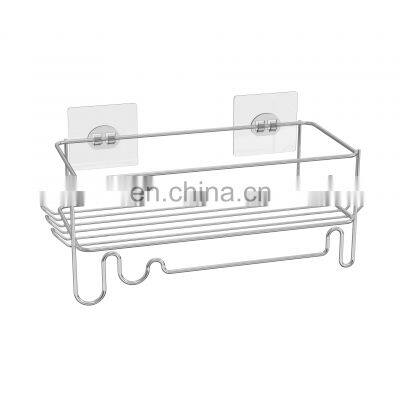 Durable Wall Mounted Bathroom Shower Wire Rack With Adhesive Magic Sticker Metal Single-Layer Storage Holders & Racks photo-4