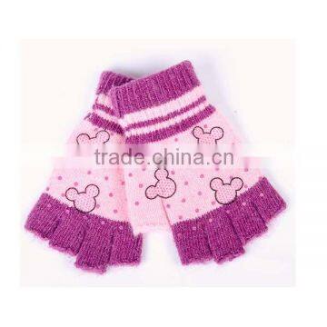 2015 lady half finger gloves knit fabric glove