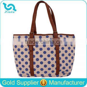 Blue Polka Dot Canvas Beach Bag OEM Production Canvas Tote Bag                        
                                                Quality Choice