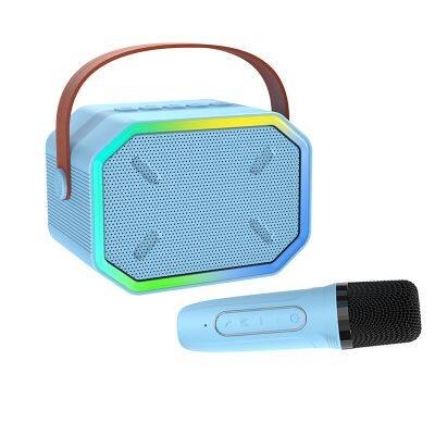 Outdoor karaoke loudspeaker box wireless bt music player portable mini speaker with two wireless microphone