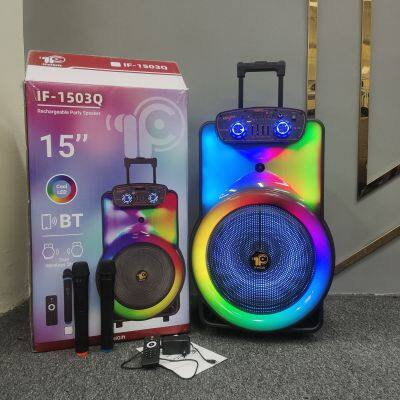 IF-1503 Extra Large Outdoor Bluetooth Speaker Dual 6-inch Speaker Subwoofer Portable Wireless Column Bass with Microphone