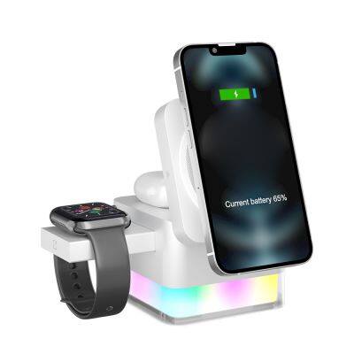 Foldable 3 in 1 15W Magnetic safe Fast Wireless Phone Charger for iphone smart watch earphone