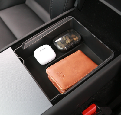 Premium ABS Armrest Organizer with Silicone Mat for 2024-2025 Tesla Model 3 Highland & Model Y Juniper, Anti-Slip Storage Box CW25029300
