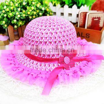 Double lace sun hat for kids cotton children sun visor hat shading straw hat 6colors available