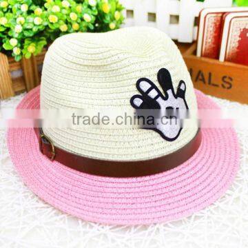 Supply infant straw hat cartoon fedora hat metal buckle hat cap straw hat for kids