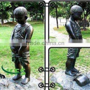 Bronze kid peeing garden sculpture