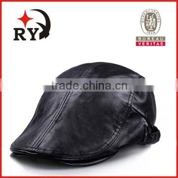 2014 adult size adjustable black leather plain cheap military beret for men
