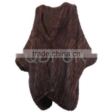 QD80561 Genuine Knit Mink Fur Shawl For Fashion Lady Fur Gilet Cape