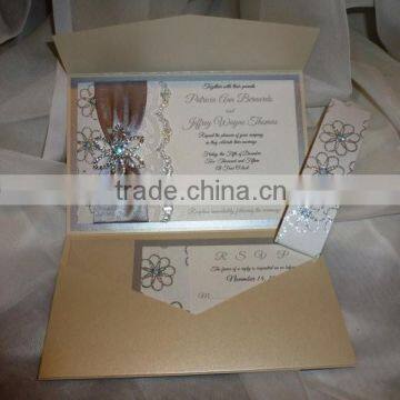 2016 Europe style design & hot sale wedding cards with pocket fold weding invitation card