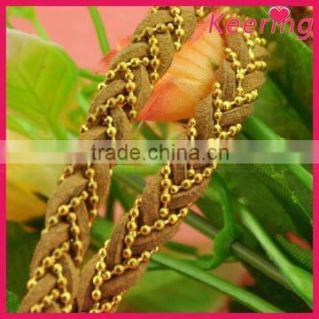 wholesale keering new arrival gold bead chain brown braided tape trim WBP-002