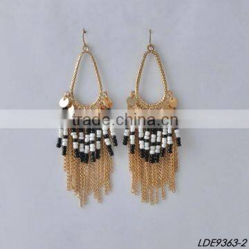 Gold Disc With Colorful Bead and Gold Tassel Earrings photo-3