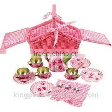 2015 Hot Sale Pink Basket Tea Set/unbreakable tea set/Children Pretend Tea Set/Kids Toy