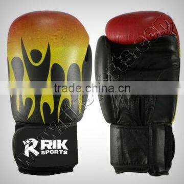 Boxing Gloves made of finest quality Cowhide leather with printing on back, inside high density machine mold