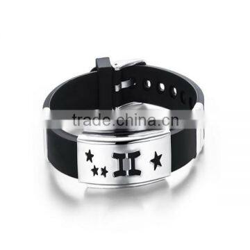 constellations logo charm metal silicone bracelet adjustable