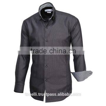 stylish long sleeve polka dress black business slim fit shirts for men