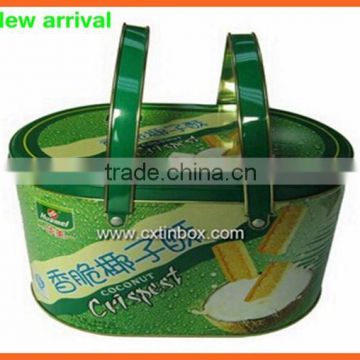 custom printed cookie tin box with handle, oval cookie tin box, cookie tins