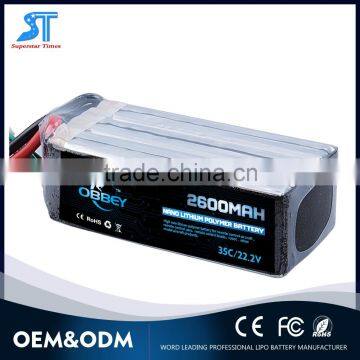 Hot RC Lipo Battery 22.2V 2600mAh 6s 35C Battery Pack for Model/Toys/Heli/UAV