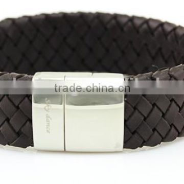 brown color mens leather peace braided bracelets,wide bangle for men leather