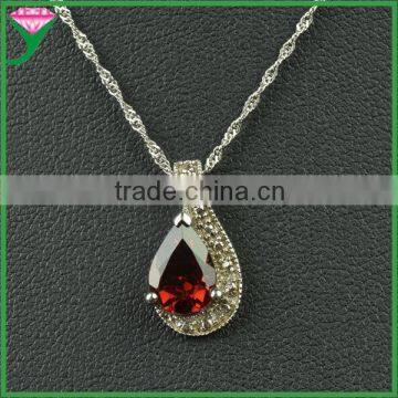 China Supplier 925 sterling silver pear shape synthetic garnet gemstone sun pendant