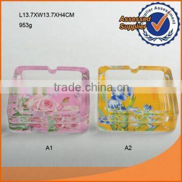 Nice Decaled Square Clear Glass Ashtray(with/without Decal Can be Choosed)