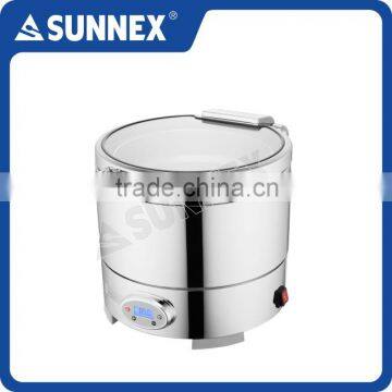 SUNNEX 2016 Professional High Polished Stainless Steel 10Ltr. Big Round Opening Glass Lid Electric Soup Warmer