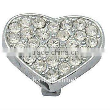 Alloy Rhinestone Slide Charms, watchband accesories, Heart, 17x13.8x6mm, hole: 2x10mm(ALRI-Q108-N)